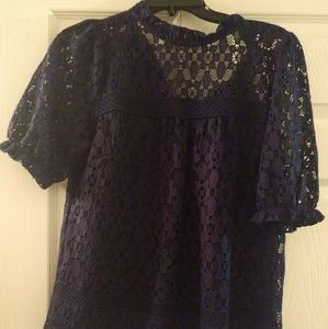 Modcloth Navy blue lace top L puff sleeve